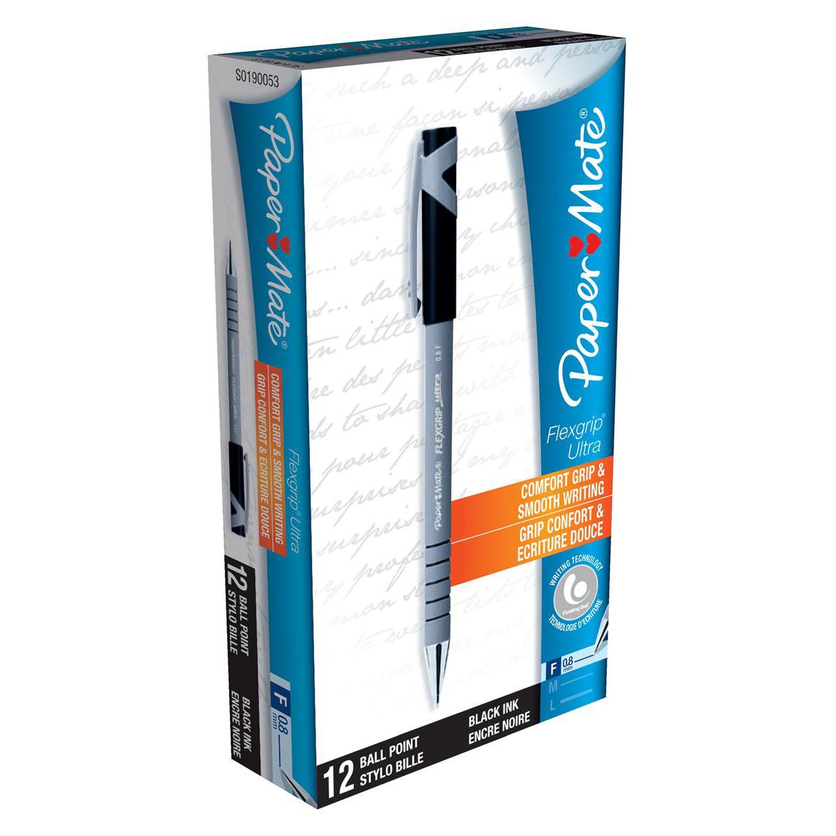 Paper Mate FlexGrip Ultra Medium Ballpoint Pens (1.0mm) - 12 Pack (Black)
